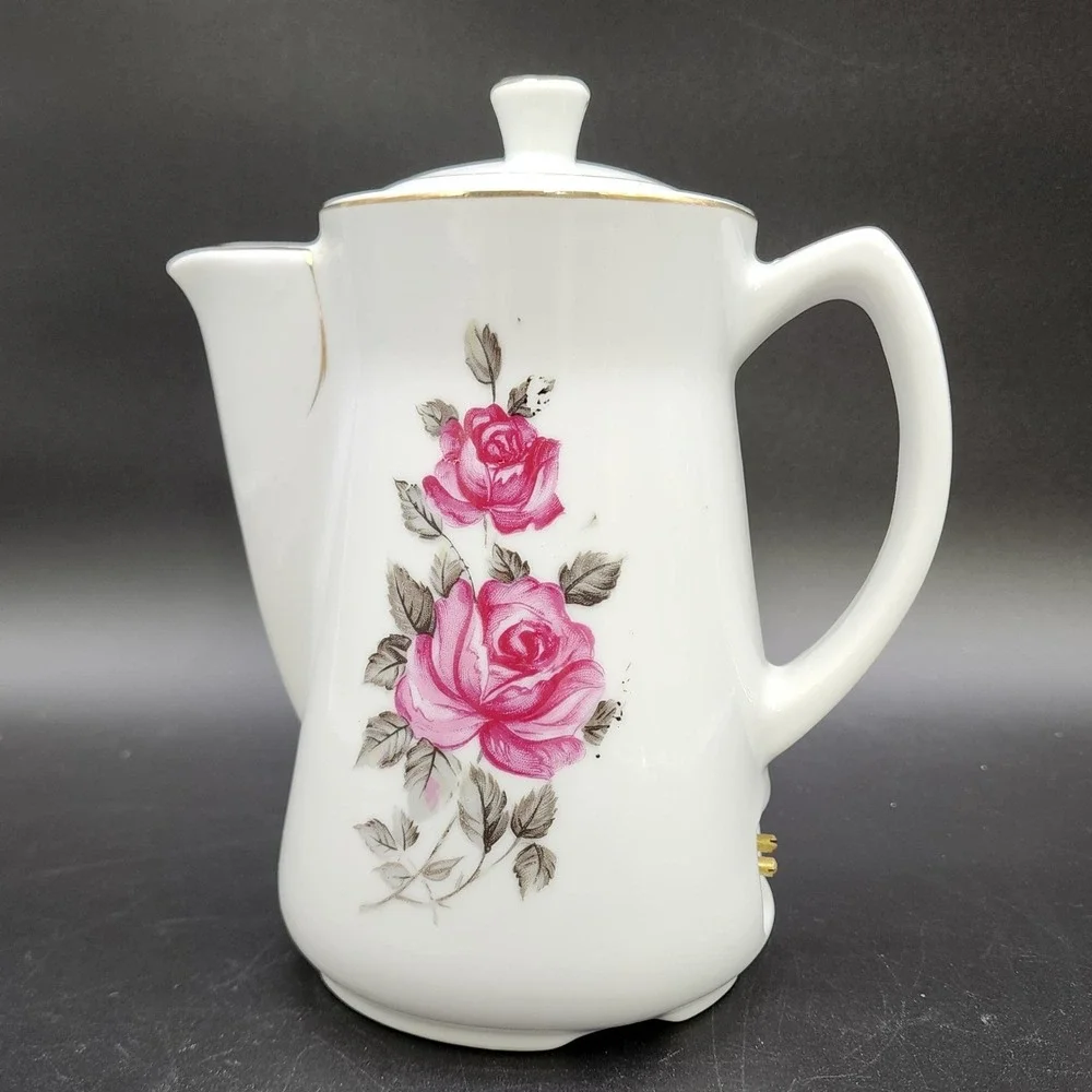 Royal Sealy Small‎ White Pink Rose VTG Electric Porcelain Teapot Japan Floral